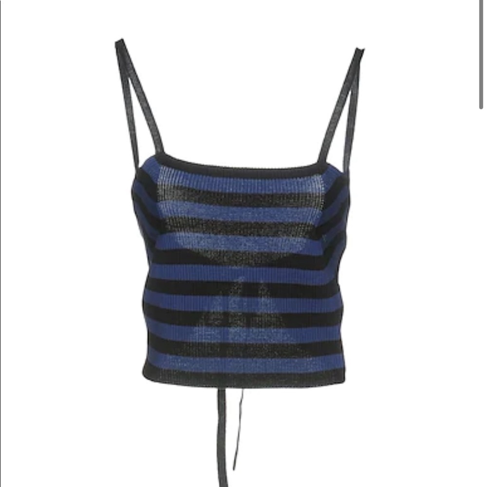 Prada blue and black stripe knit top . Tie In the back .